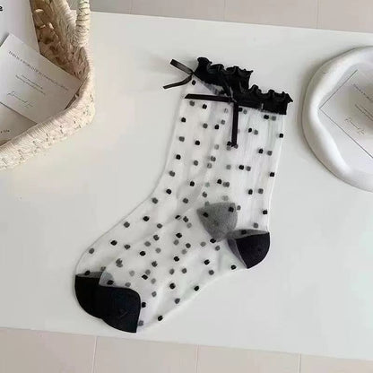 🧦 Official Store – Breathable Ice Silk Socks with Polka Dot Design
